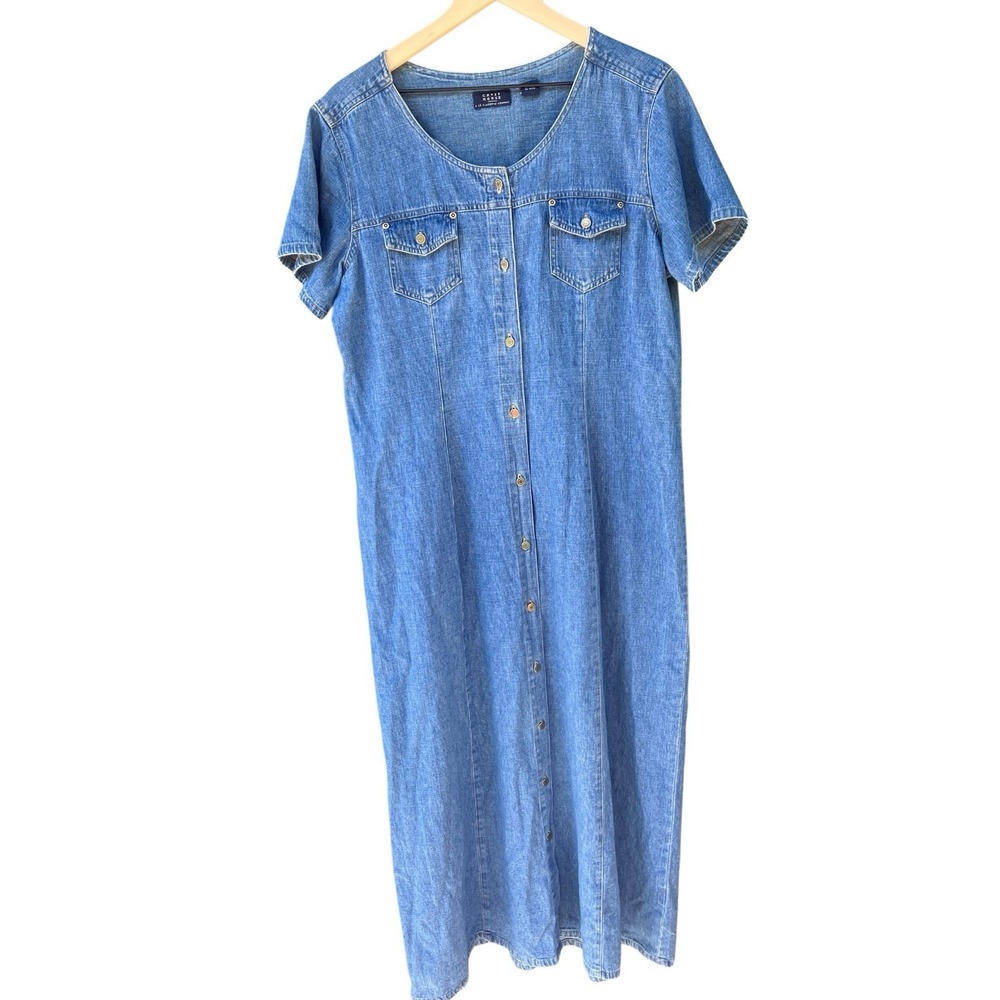 Vintage 90s Liz Claiborne Denim Maxi Dress 16 Prairie Modest